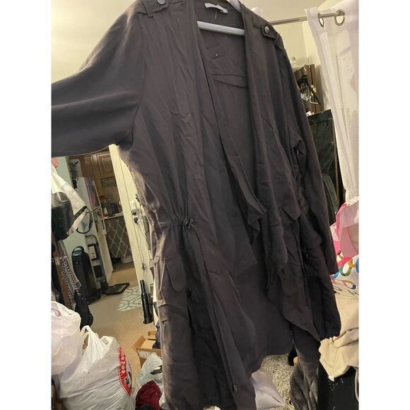 Olive green plus size drape jacket/coat/trench cardigan - Picture 4 of 9